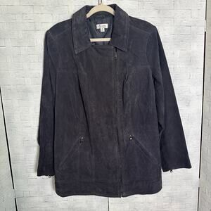 d&co women's leather jacket, gray zipper front zip sleeves, the pocket plus size